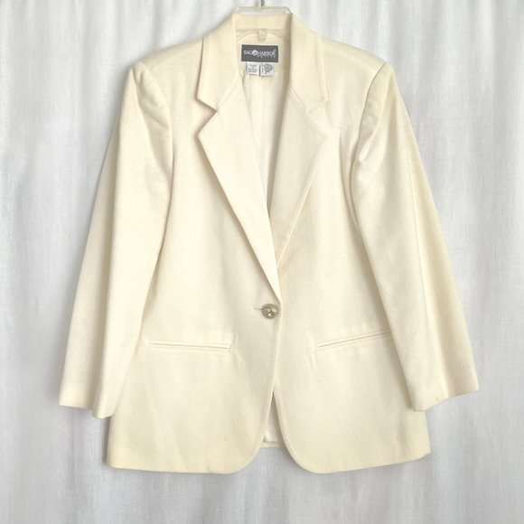 Sag Harbor women's business sut (Blazer & skirt set) Wool. Size 8P. Light Ivory - Picture 2 of 5